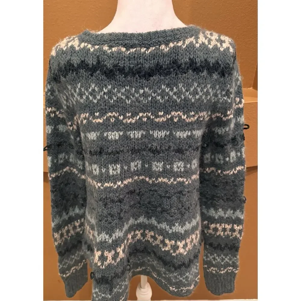 Free People Through The Storm Long Sleeve Sea Blue Sweater Size L